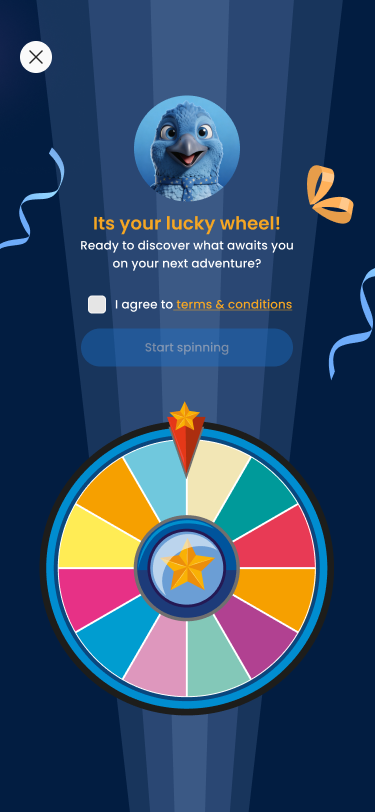 Mobile app spin-to-win promotion screen