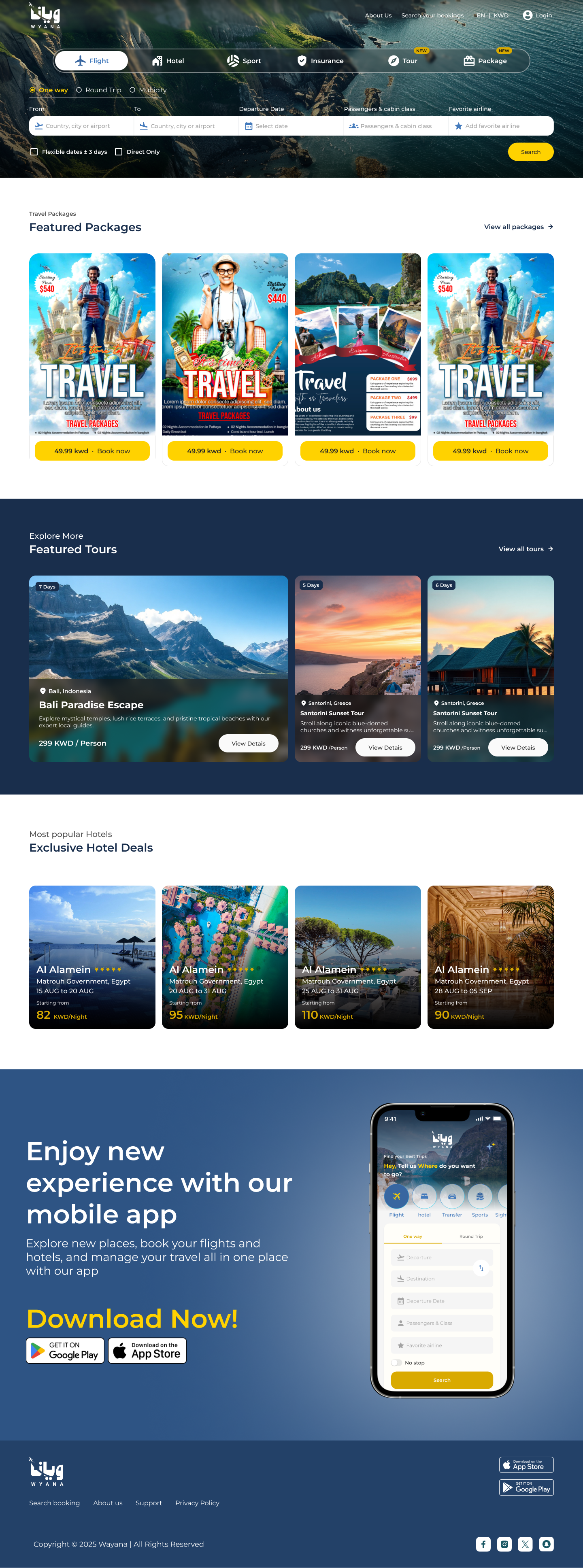 Travel booking website homepage