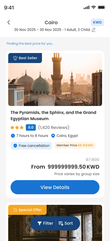 Hotel search results screen